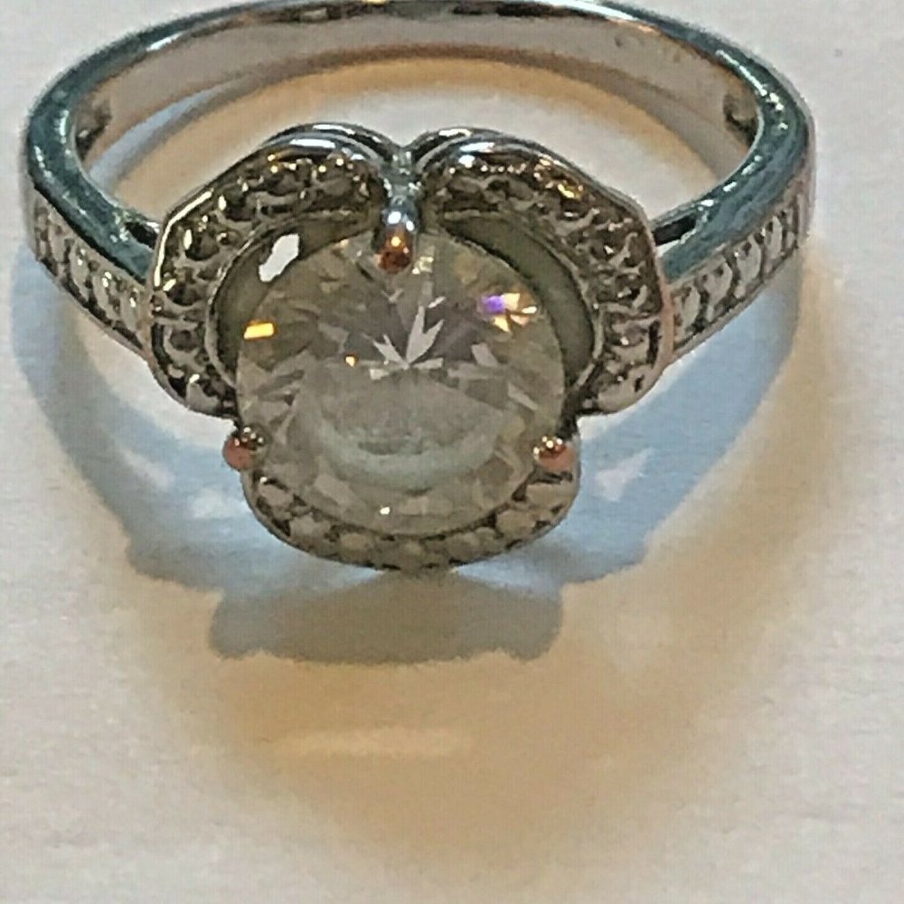 Silver Ring  Stamped JS Size 8 Cubic Zirconia CZ Solitaire